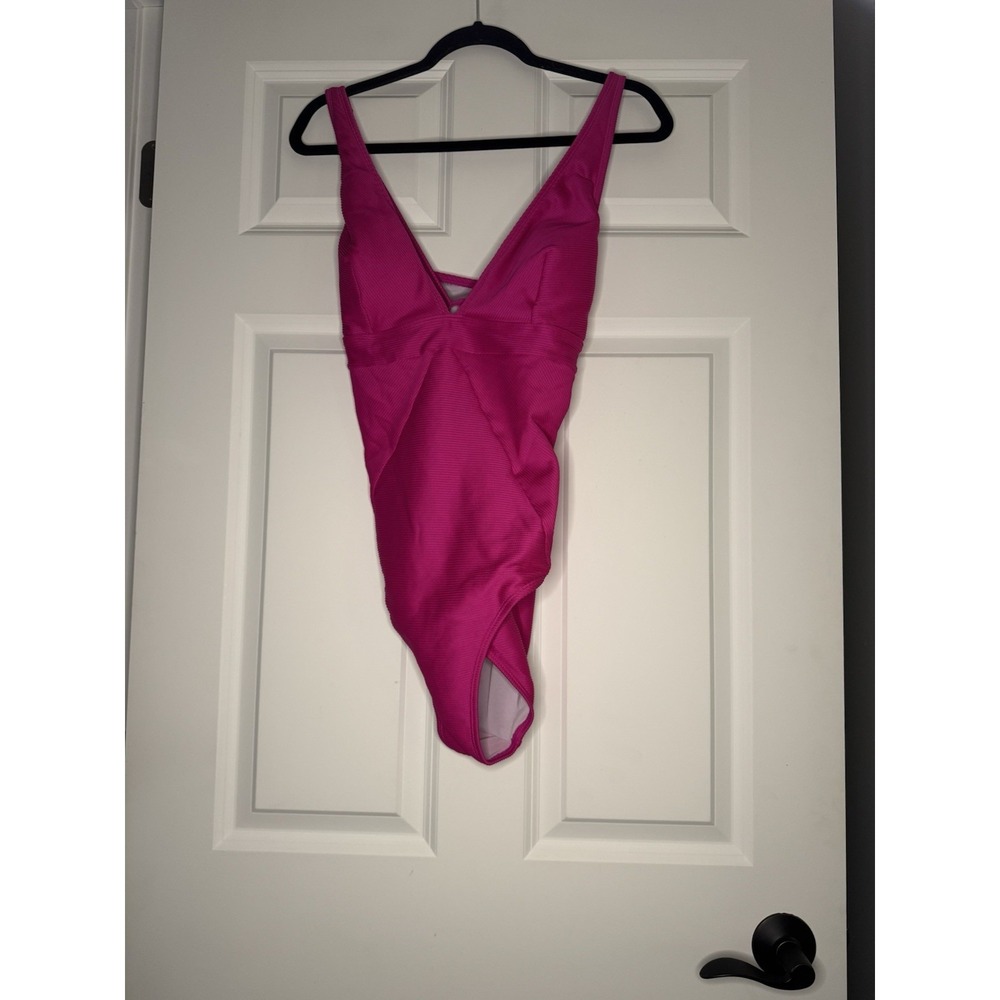 Cupshe V Neck One Piece Swimsuit Xl Ribbed Bright Pink